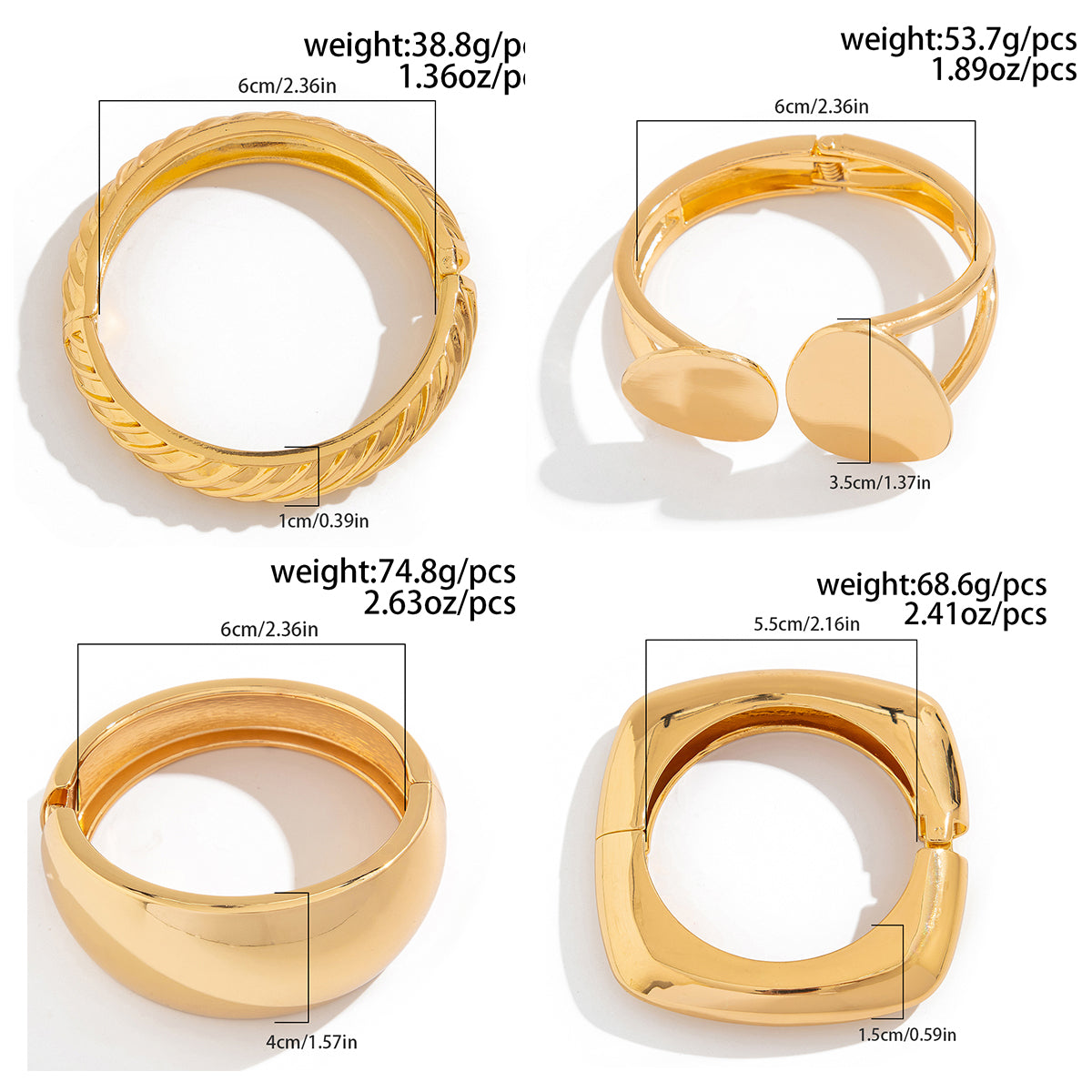 Smooth Heavy Metal Steampunk Bangle by Ingemark, Chunky Gold Arm Bracelet for Punk Hip Hop Fashion