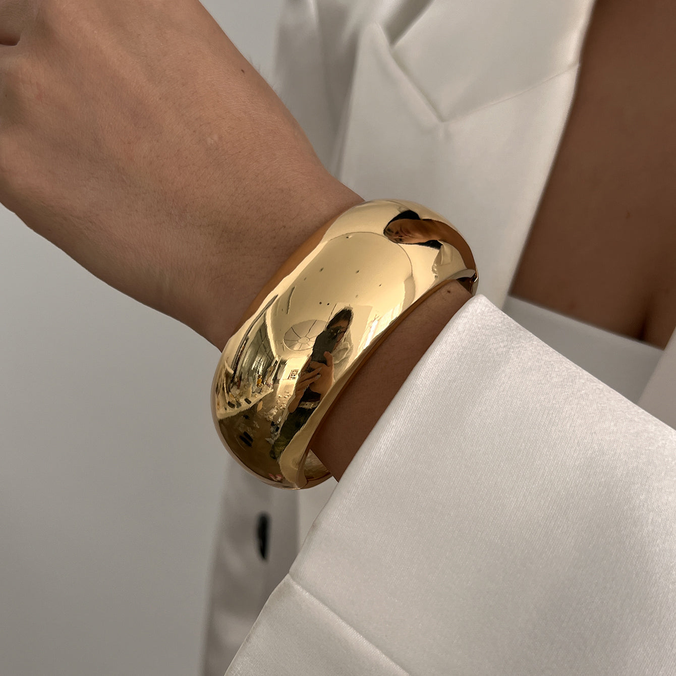 Smooth Heavy Metal Steampunk Bangle by Ingemark, Chunky Gold Arm Bracelet for Punk Hip Hop Fashion