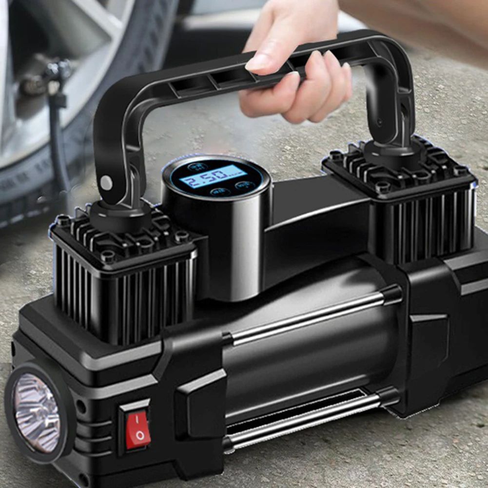 Air Compressor Dual Cylinder Tire Inflator Heavy Duty Car Electric Air Pump with LED Light Portable Auto Inflatable Pump
