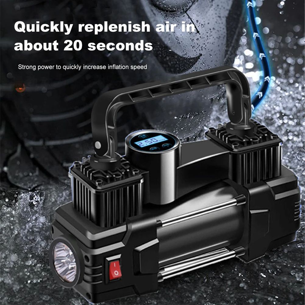 Air Compressor Dual Cylinder Tire Inflator Heavy Duty Car Electric Air Pump With LED Light Portable 2