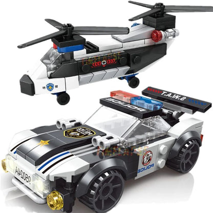 SWAT Super Police Dual-Rotor Helicopter & City Plane DIY MOC Building Blocks Set, Classic Model Bricks Kit for Creative