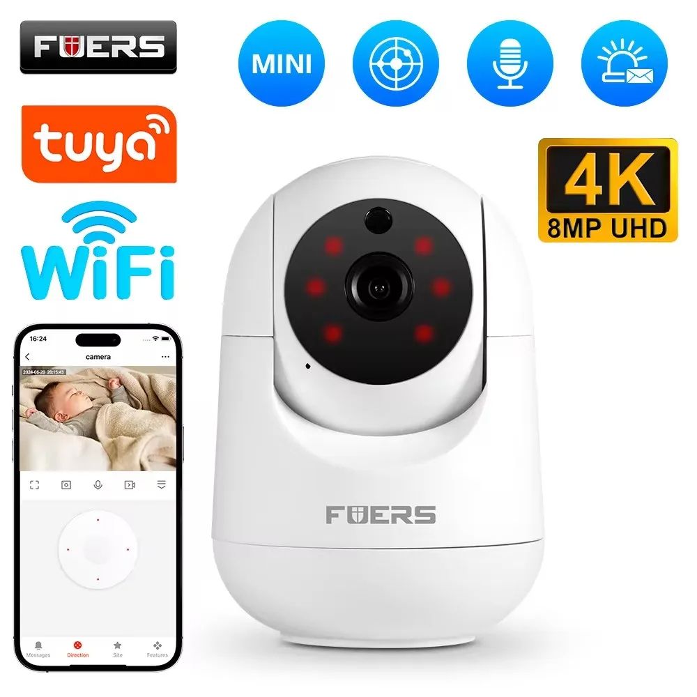 Fuers WiFi Camera Tuya Smart Home Indoor Wireless IP Surveillance Camera with AI Detection Auto Tracking Baby Monitor