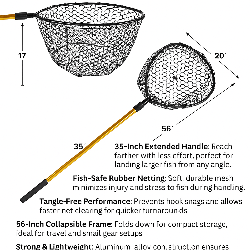 56 In Collapsible Rubber Landing Net With 35 In Handle Tangle Free For Fish Safe Design 1