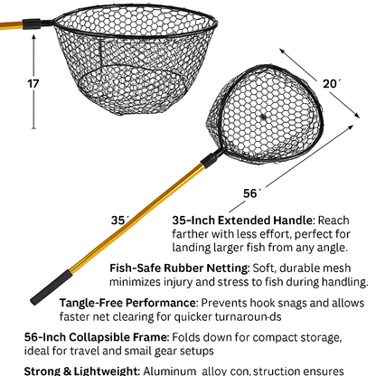 56 In Collapsible Rubber Landing Net With 35 In Handle Tangle Free For Fish Safe Design 1