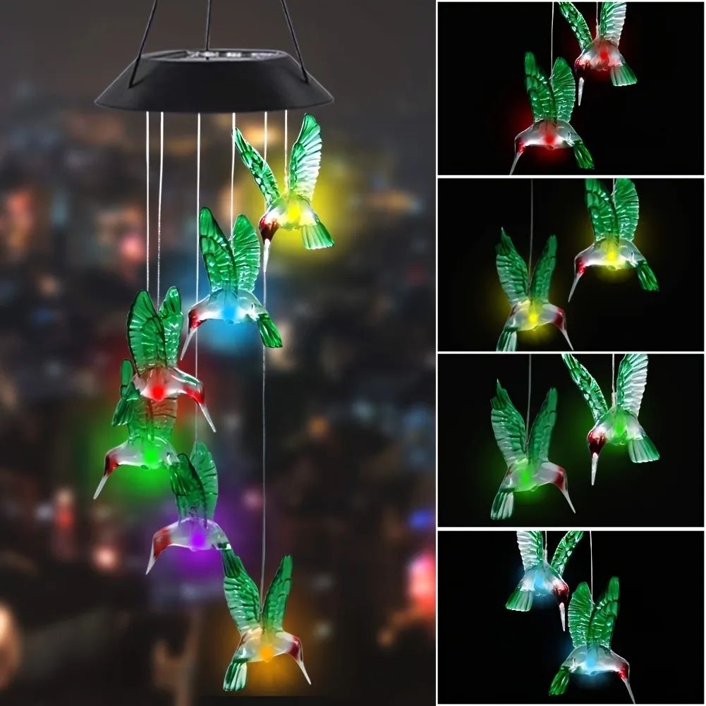 Solar Wind Chimes Outdoor Waterproof LED Color Changing Butterfly Dragonfly Hummingbird Lights Perf 8