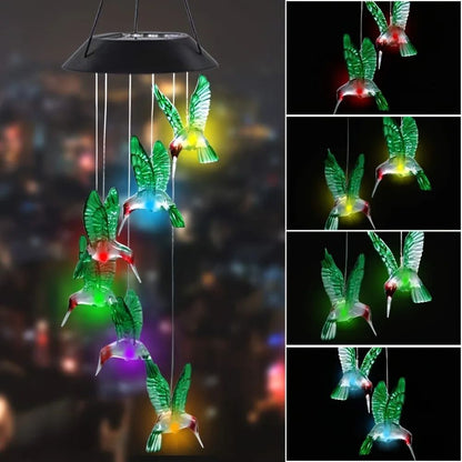 Solar Wind Chimes Outdoor Waterproof LED Color Changing Butterfly Dragonfly Hummingbird Lights Perf 8