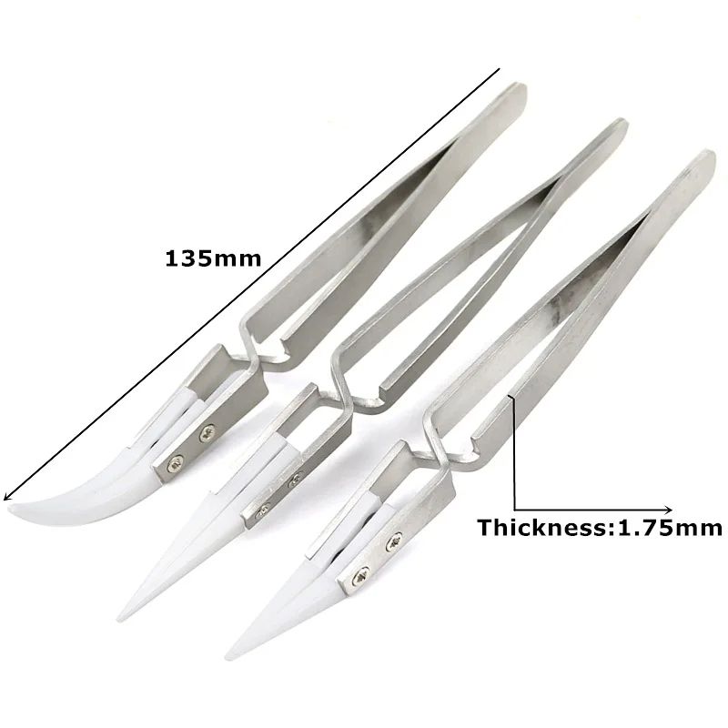 3 Pcs Ceramic Straight Tip Electronic Soldering Tweezers AntiStatic AcidResistant Precision Tools F 1