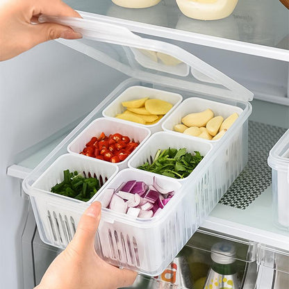 Multi-Purpose Refrigerator Food Drain Fresh-Keeping Box, Kitchen Organizer for Ginger, Garlic, Onion, and Vegetables