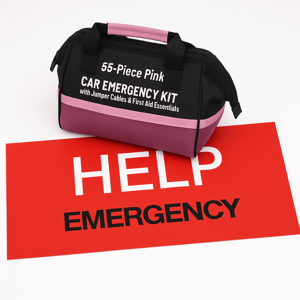 55Piece Pink Car Emergency Kit With Jumper Cables  First Aid Essentials 1