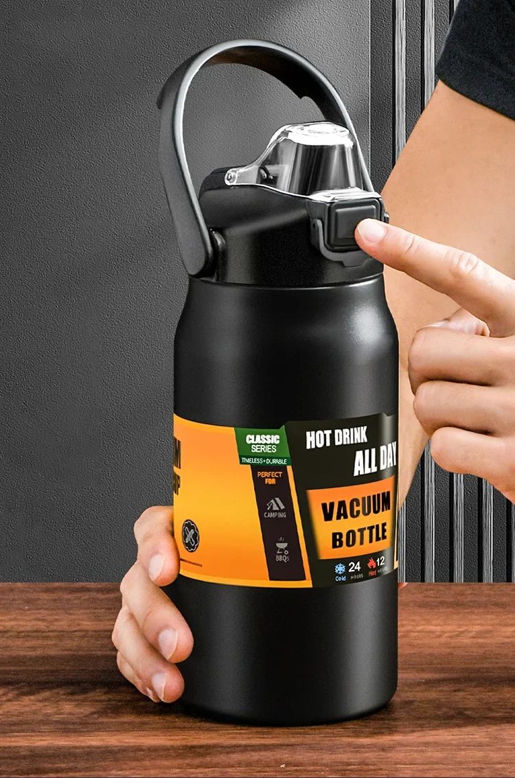 1000 ml Outdoor Thermos Portable Stainless Steel Thermal Mug Tumbler Vacuum Flasks Cold and Hot Sport Water Bottle Straw