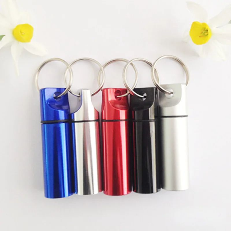 Waterproof Aluminum Pill Box Case with Sealed Storage, Flat Head Alloy Cartridge and Keychain Ideal for Vitamins