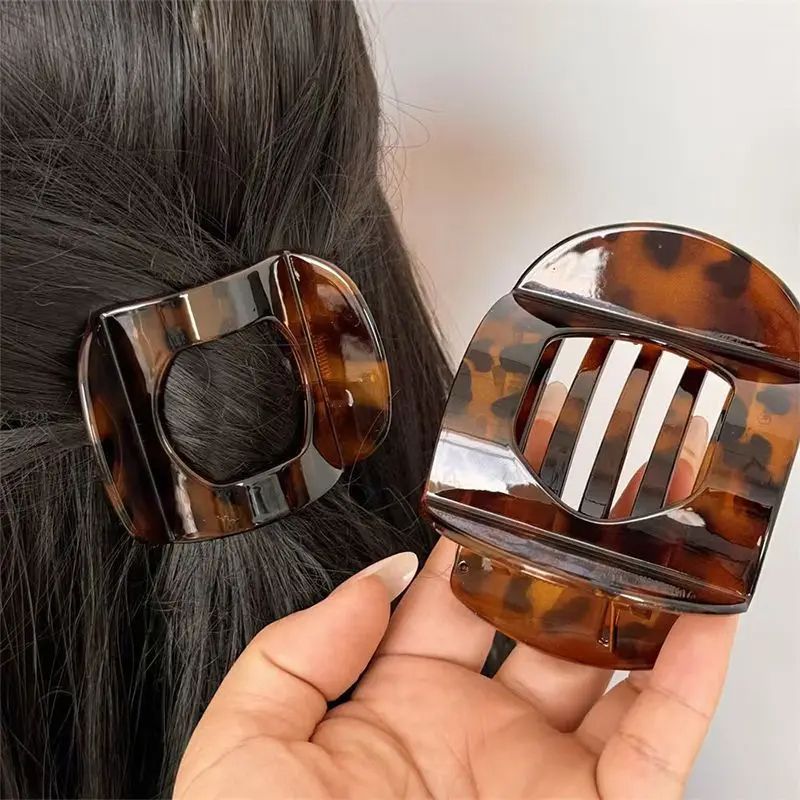 Stylish Korean Acetic Acid Hair Clip For Women Spoon Spring Clip Leopard Design Top Clip Simple Hea 3