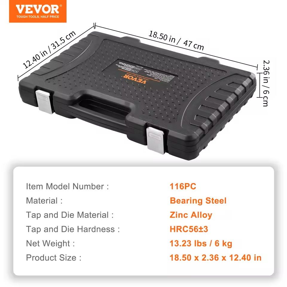 Tap And Die Set With 116 Pieces In Metric And SAE Sizes 6