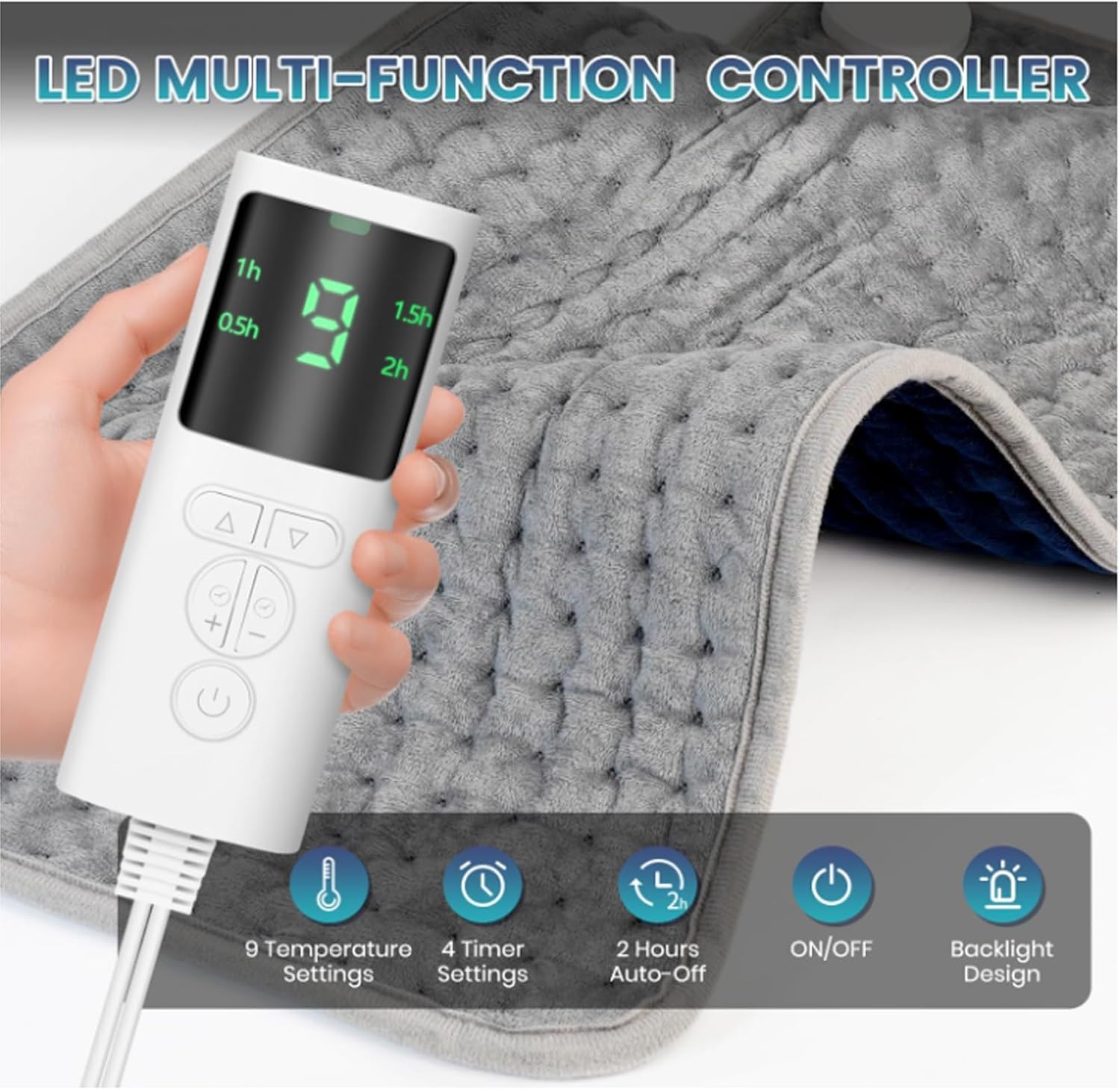 Electric Heating Pad Blanket  9Level Adjustable Heat With 4 Mode Timer For Neck Shoulder Back  Leg