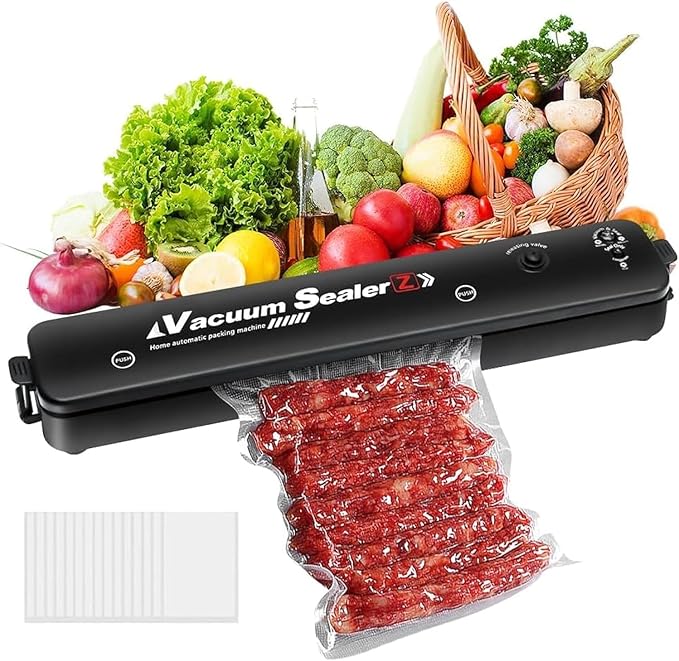 Electric Vacuum Sealing Machine – 2025 Black 220V/110V Food Saver with Vacuum Bags for Home Food Storage