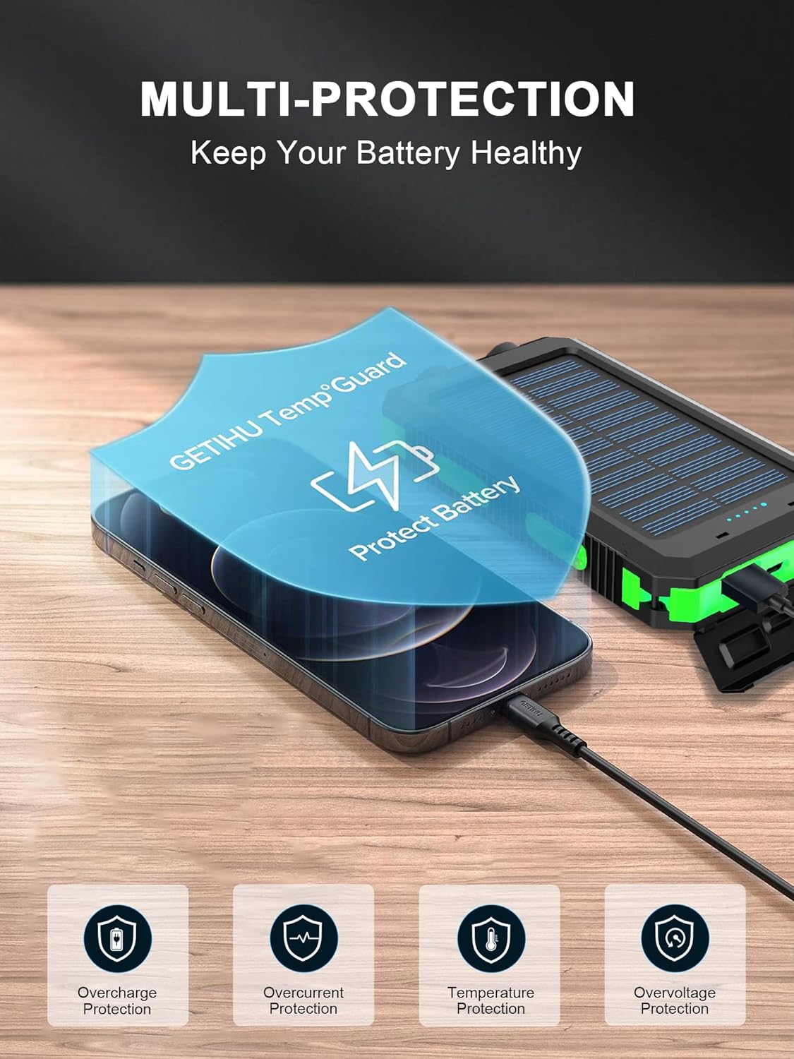 38800mAh Waterproof Solar Power Bank Dual USB Outdoor Mobile Charger For Camping  Travel 4