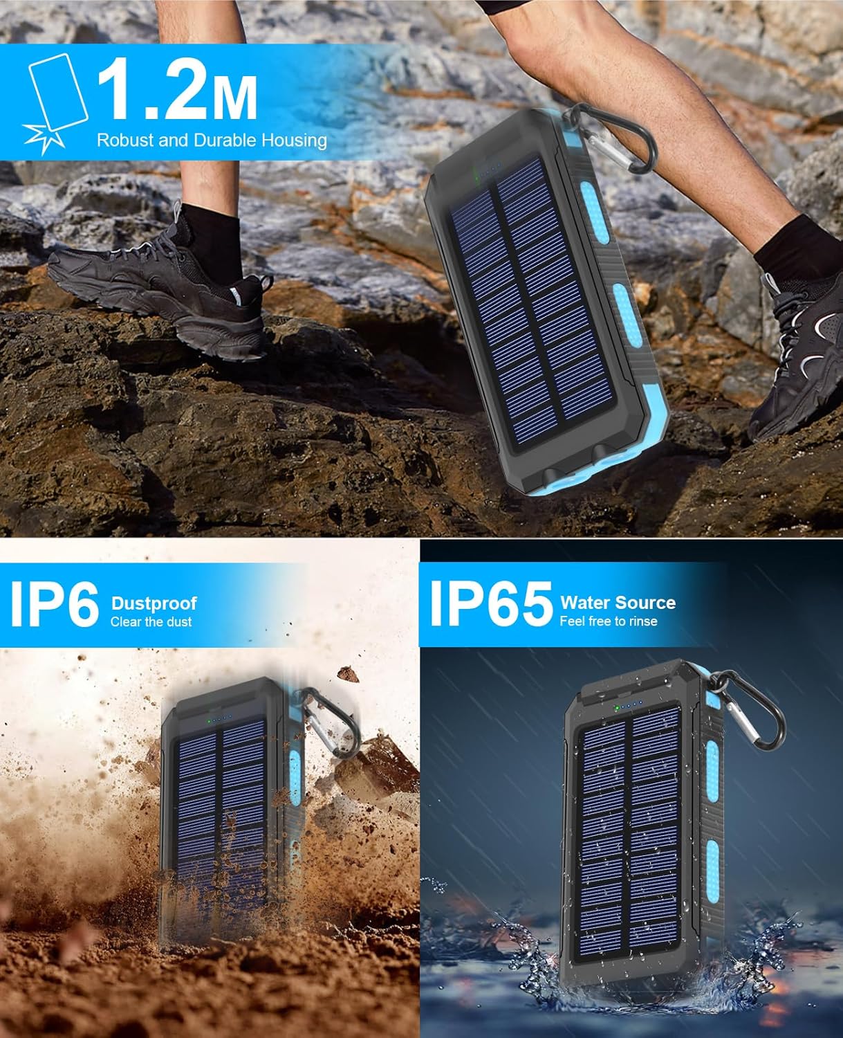 38800mAh Waterproof Solar Power Bank Dual USB Outdoor Mobile Charger For Camping  Travel 5