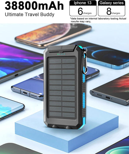 38800mAh Waterproof Solar Power Bank Dual USB Outdoor Mobile Charger For Camping  Travel 2