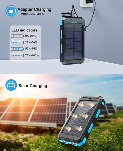 38800mAh Waterproof Solar Power Bank Dual USB Outdoor Mobile Charger For Camping  Travel 3
