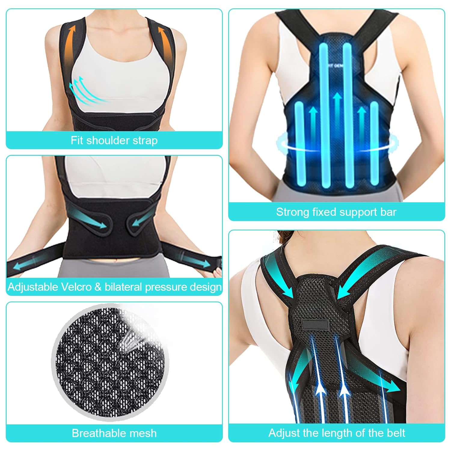 Adjustable Back Brace Posture Corrector  Full Back Support For Spine Neck  Shoulder Alignment Men   5