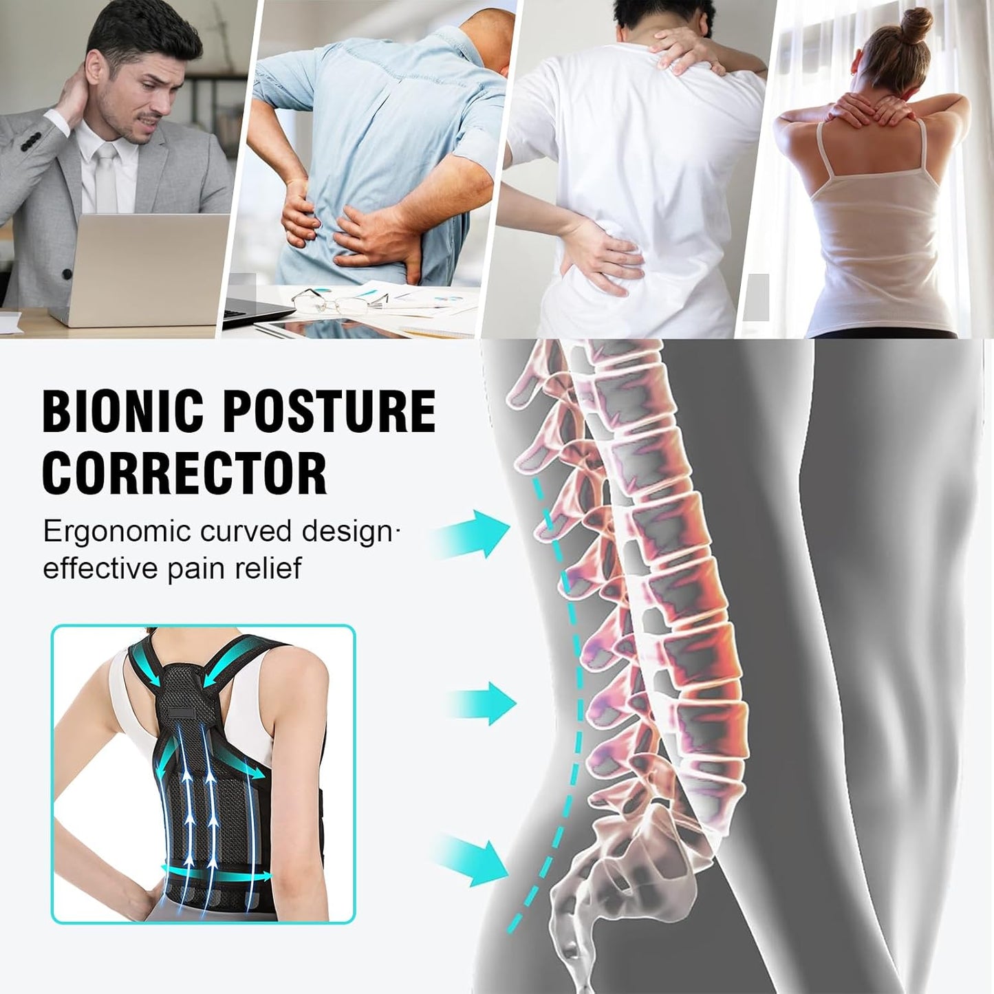 Adjustable Back Brace Posture Corrector  Full Back Support For Spine Neck  Shoulder Alignment Men   3