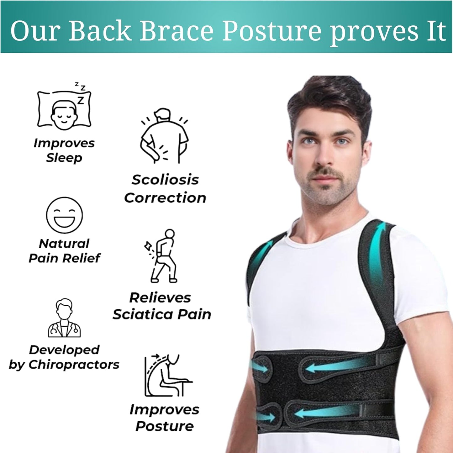 Adjustable Back Brace Posture Corrector  Full Back Support For Spine Neck  Shoulder Alignment Men   2