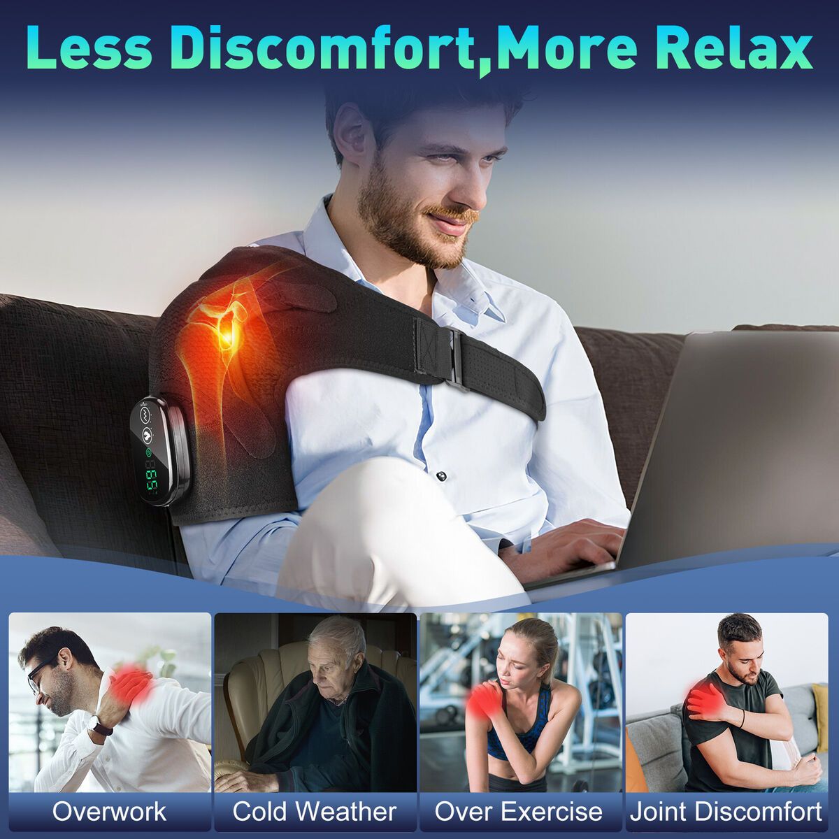 FlexiTherm Heated Shoulder  Elbow Wrap  Vibration Therapy Brace For Joint Pain Relief And Arthritis 5
