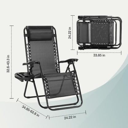ZenLounge Zero Gravity Recliner Set – 2-Pack Outdoor Lounge Chairs with Cup Holders & Adjustable Headrests