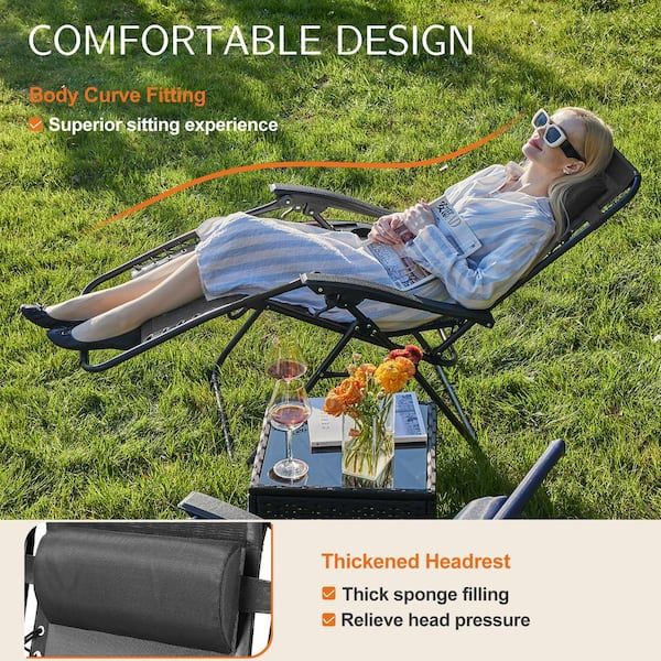 ZenLounge Zero Gravity Recliner Set  2Pack Outdoor Lounge Chairs With Cup Holders  Adjustable Headr 5