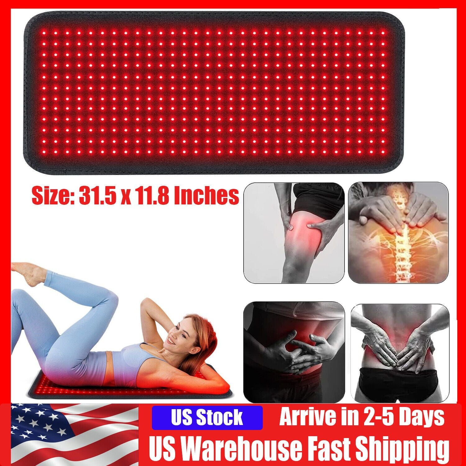 ThermaFlex Infrared Heating Massage Belt – Red Light Therapy Pad for Lumbar & Muscle Pain Relief
