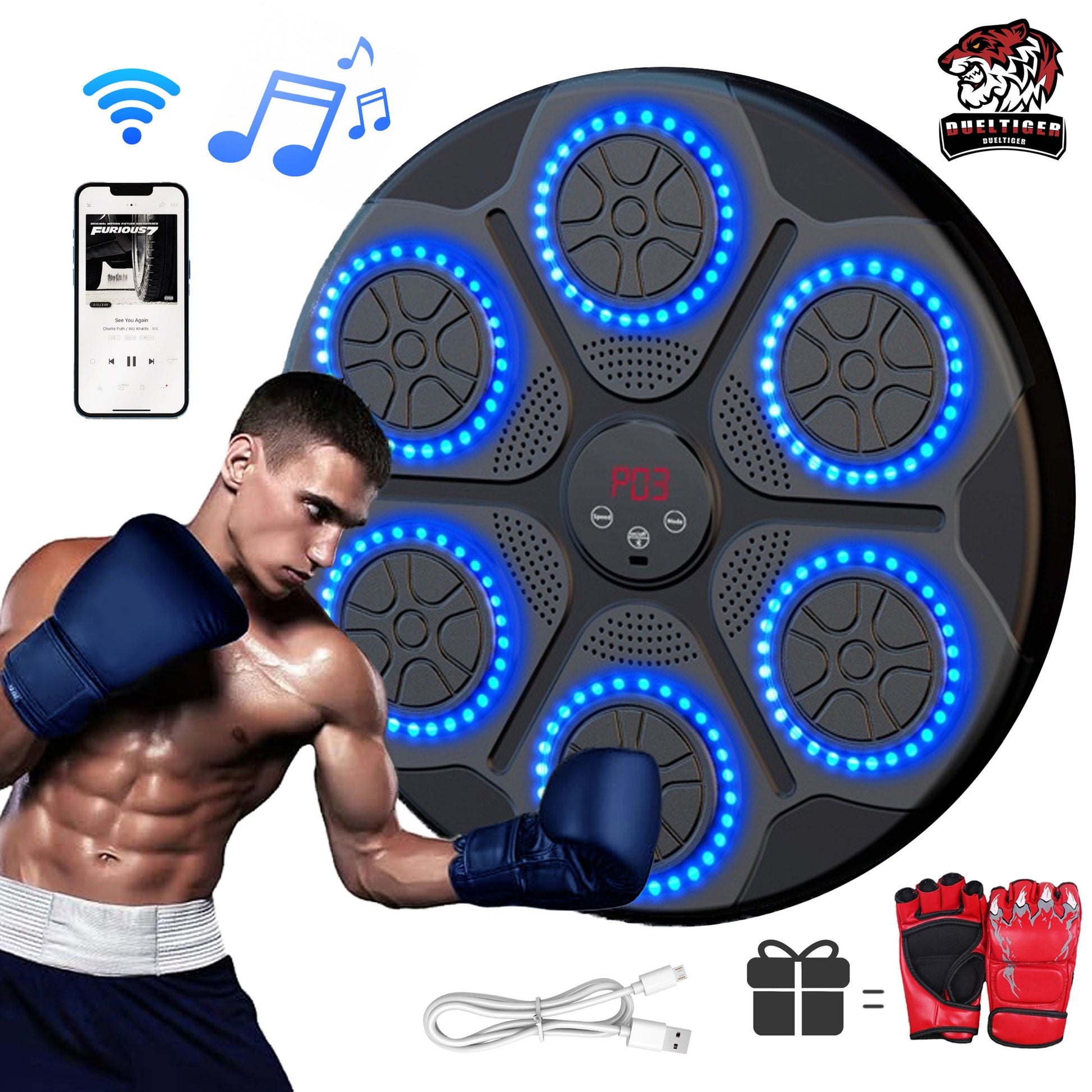 RhythmStrike Smart Music Boxing Trainer – Wall-Mounted Bluetooth Punch Pad for Home Fitness & Reaction Training