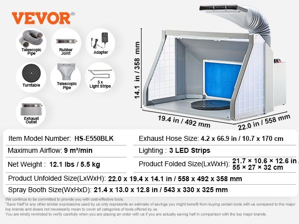 VEVOR DualFan Spray Booth Kit  LED Airbrush Station With Exhaust 4