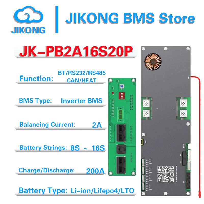 JIKONG 200A Smart BMS with Active Balancer – 8S/16S LiFePO4 & Li-Ion Battery Management for 24V / 48V Energy Systems