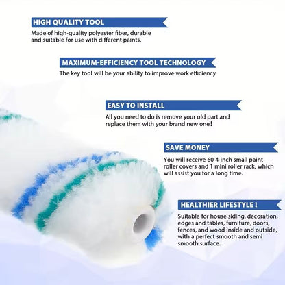Mini Paint Roller Kit With 60 Reusable Brush Covers 4 In 4