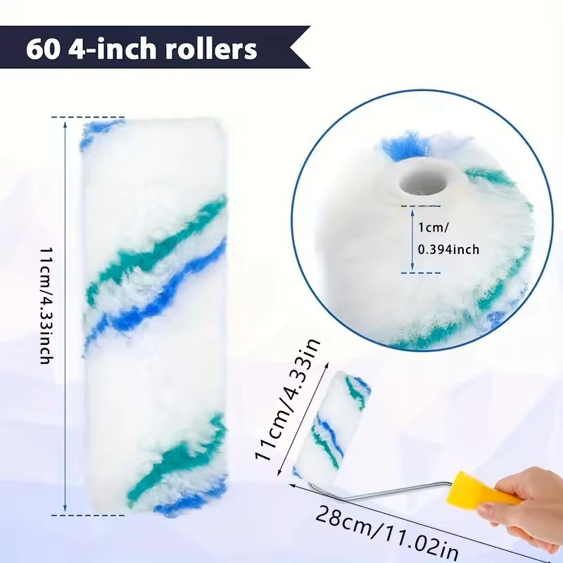 Mini Paint Roller Kit With 60 Reusable Brush Covers 4 In 6