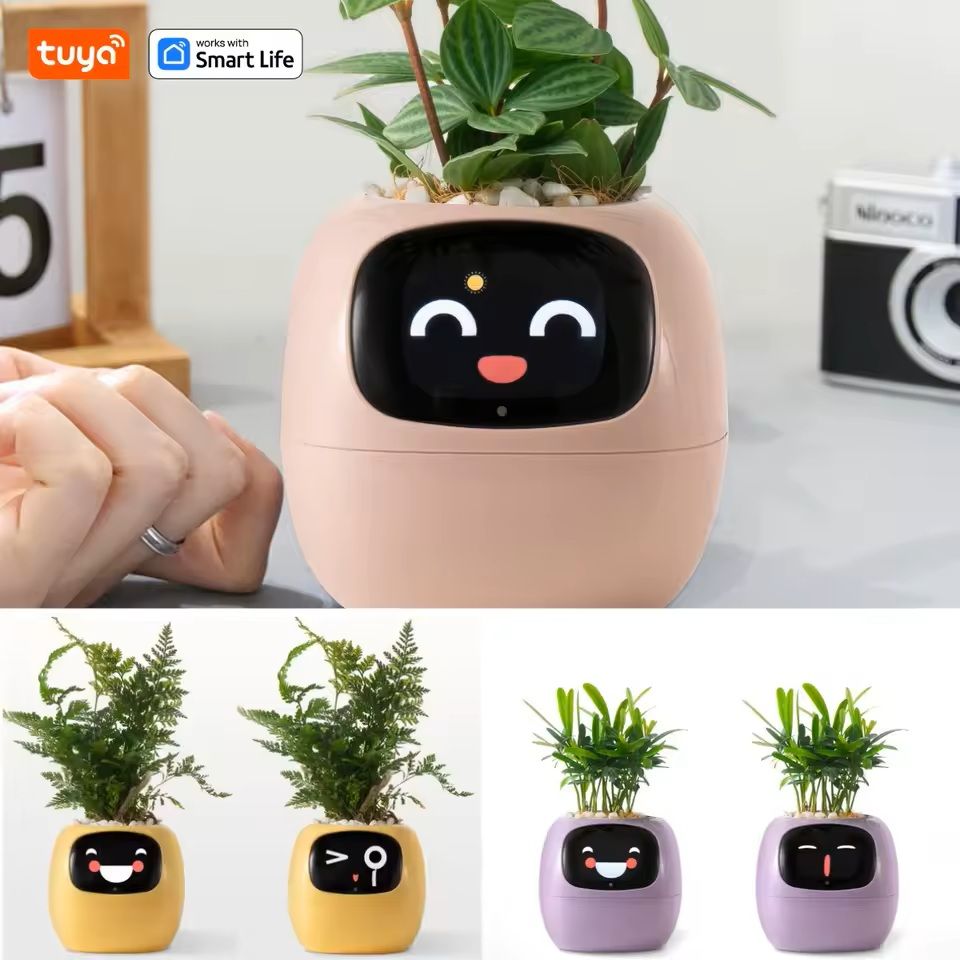 Smart AI Planter with LED Expressions and Sensors for Easy Fun Plant Care