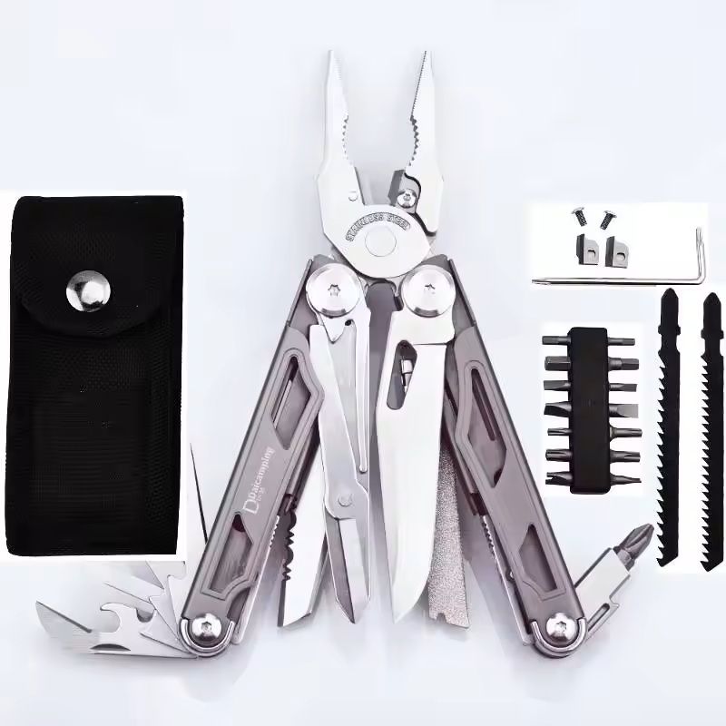 Multifunction Folding Tool Set with Knife Scissors and Pliers for EDC and Survival Use
