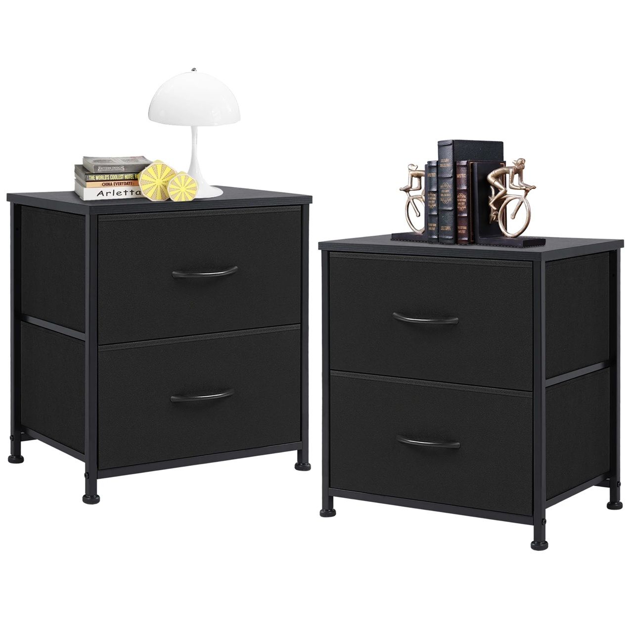 JHK 2Piece Fabric Drawer Nightstand Set  Lightweight Storage For Bedroom Dorm Or Office 6