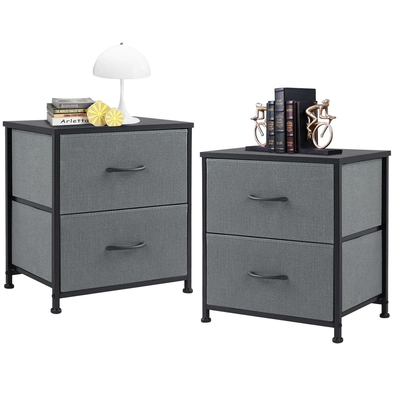 JHK 2Piece Fabric Drawer Nightstand Set  Lightweight Storage For Bedroom Dorm Or Office 3