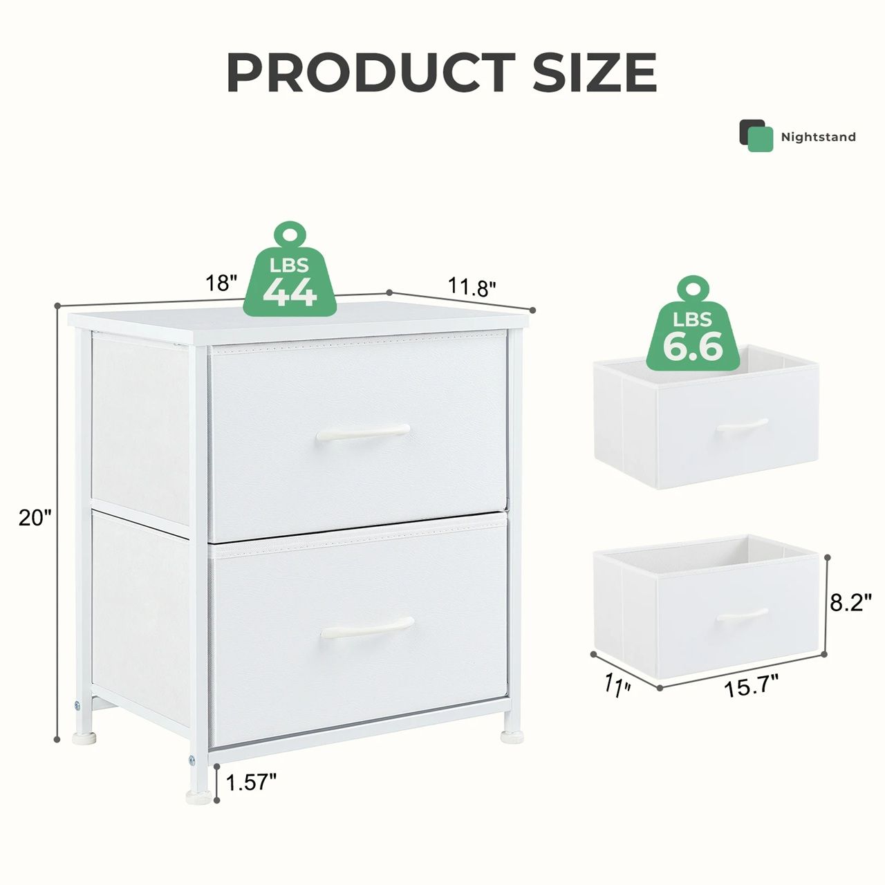 JHK 2Piece Fabric Drawer Nightstand Set  Lightweight Storage For Bedroom Dorm Or Office 1