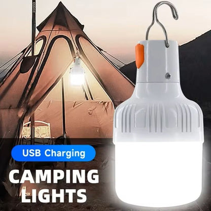 Rechargeable LED Camping Bulb with Hook – 60W USB Portable Emergency Light for Outdoor Tents, Fishing, or Night Use