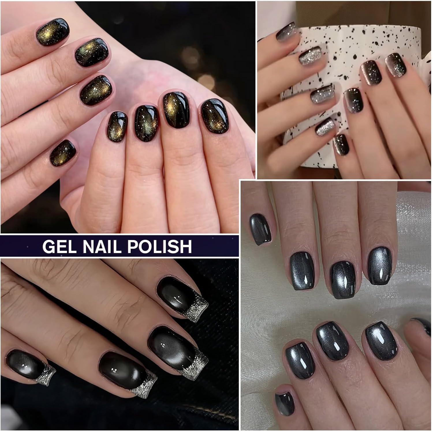 Cat Eye Magnetic Gel Polish Black Glass Shine For Winter Nail Art 2