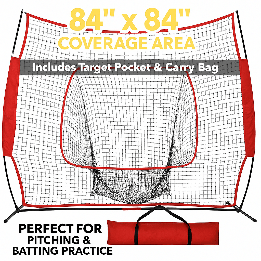 84 x 84 in Softball & Baseball Practice Net Portable Hitting & Pitching Trainer with Bow Frame and Carry Bag