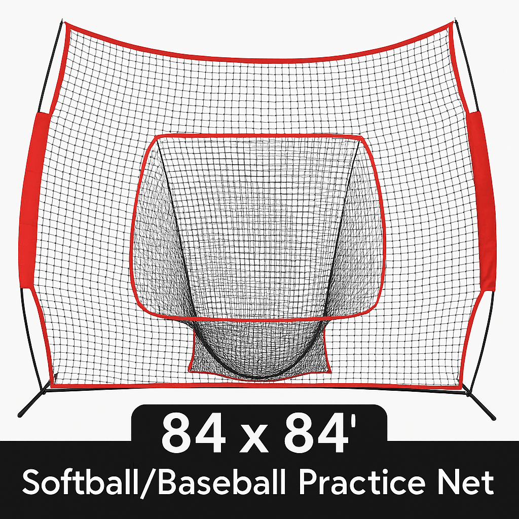 84 X 84 In Softball  Baseball Practice Net Portable Hitting  Pitching Trainer With Bow Frame And Ca 2