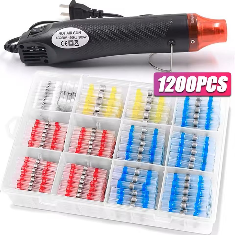 Waterproof Heat Shrink Wire Connector Kit – Solder Seal Crimp Terminals with Optional Heat Gun (50–1200 Pcs)