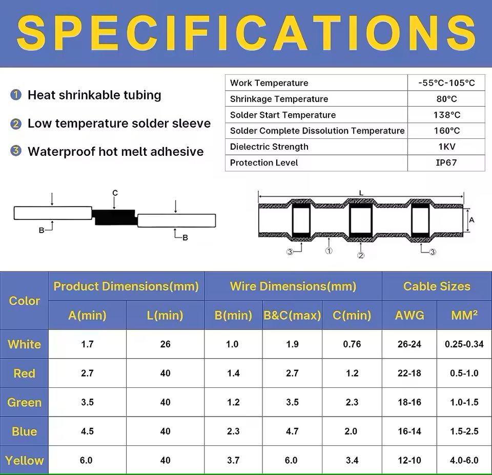 Waterproof Heat Shrink Wire Connector Kit  Solder Seal Crimp Terminals With Optional Heat Gun 50120 1