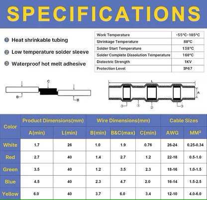 Waterproof Heat Shrink Wire Connector Kit  Solder Seal Crimp Terminals With Optional Heat Gun 50120 1