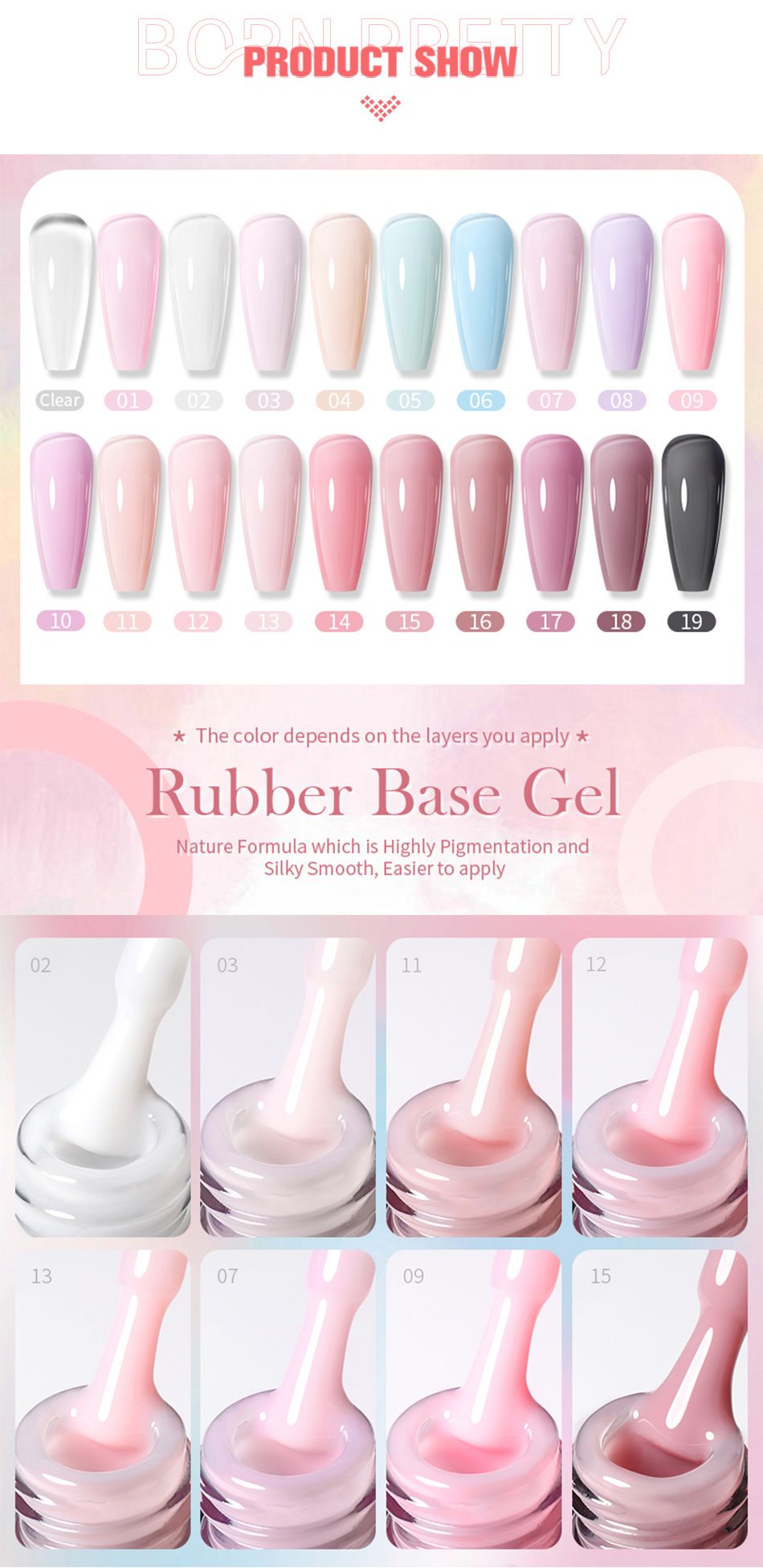 BORN PRETTY Milky Pink Rubber Base Gel LongLasting Semi Permanent UV LED Nail Polish 2