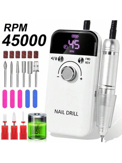 ProPower 45000RPM Rechargeable Electric Nail Drill Kit Portable Nail File Machine For Salon Quality 10