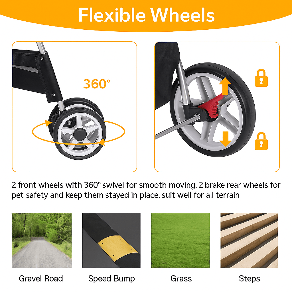 Foldable 4Wheel Pet Stroller With Cup Holder Lightweight Travel Carrier For Small Dogs  Cats 2